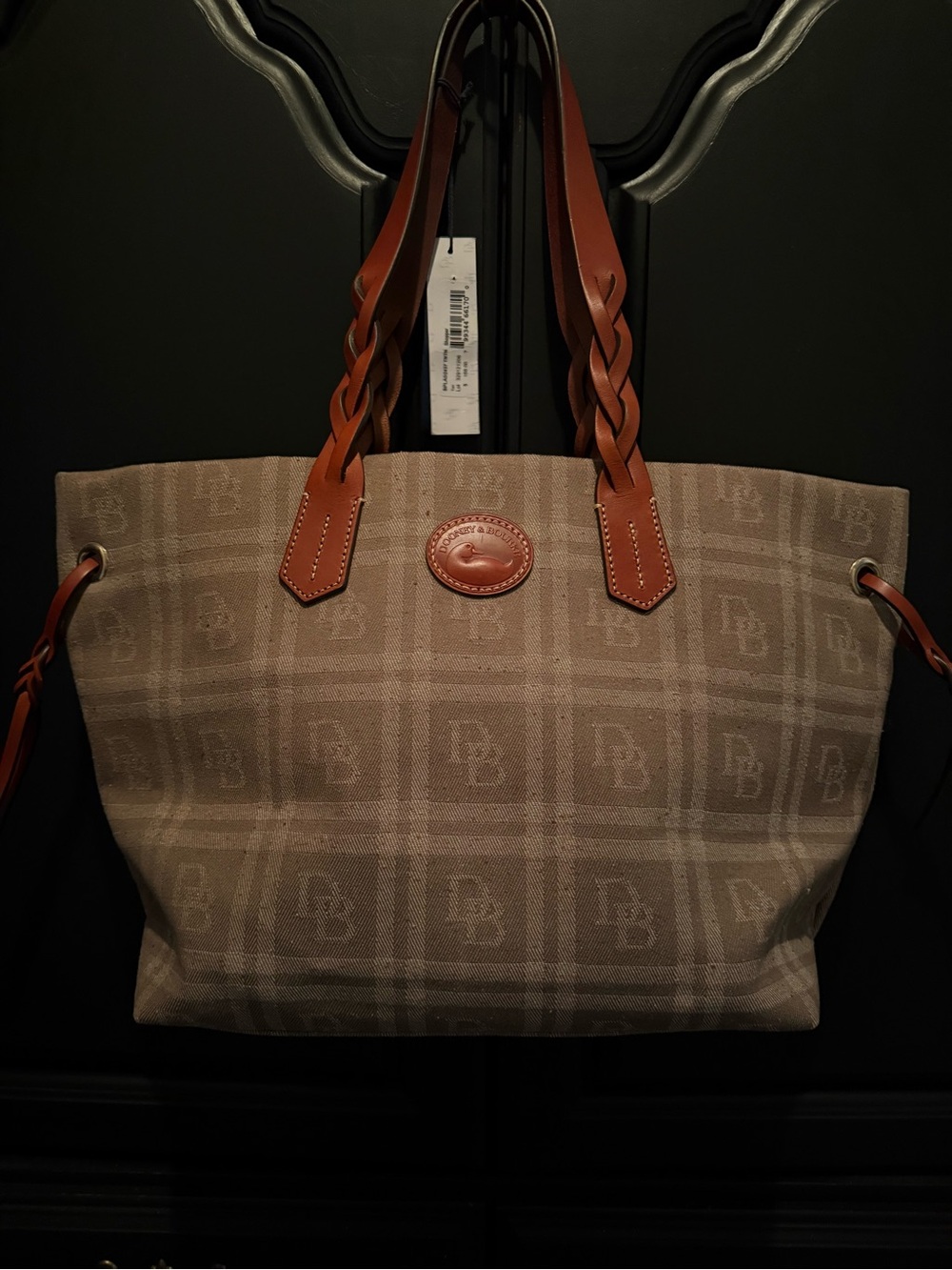 Dooney & Bourke Tan Monogram Shopper Tote Bag Leather Braided Straps NWT